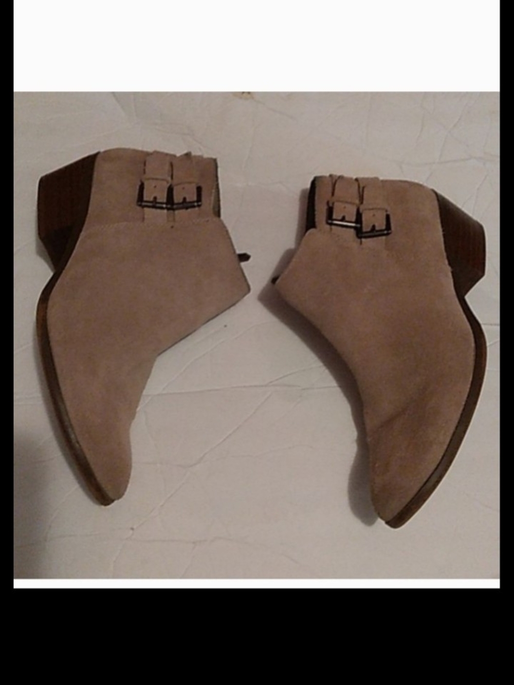 Sam Edelman Taupe Suede Ankle Booties with Dual Buckles